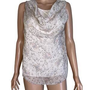 Cosmo Made in Italy SZ M blouse silk blend floral print cowl neck sheer overlay